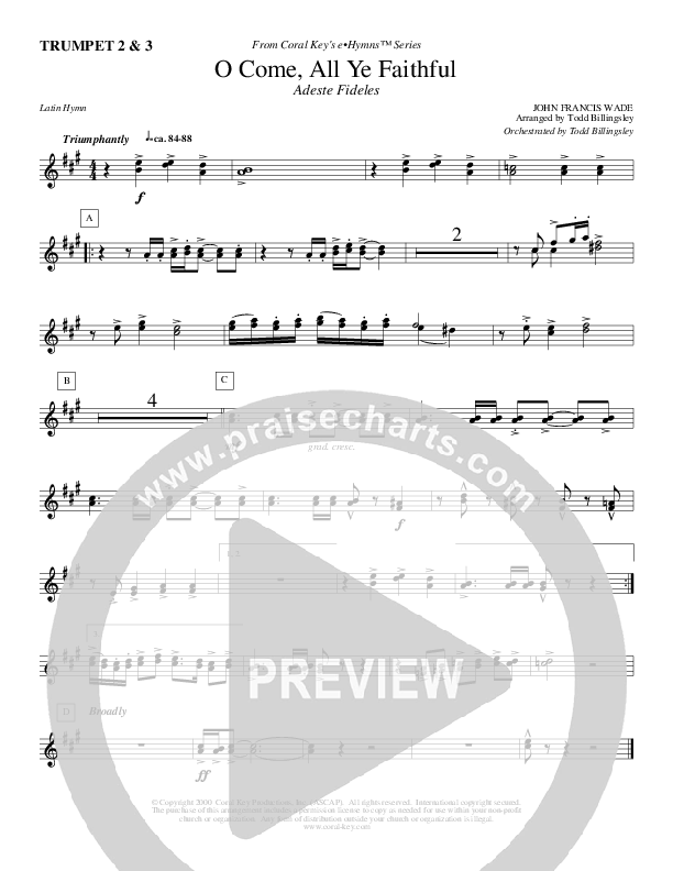 O Come All Ye Faithful Trumpet 2/3 (Todd Billingsley)