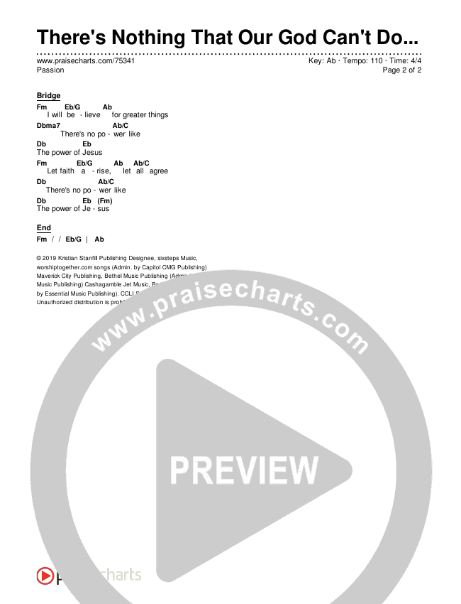 There's Nothing That Our God Can't Do (Remix) Chords & Lyrics (Passion)