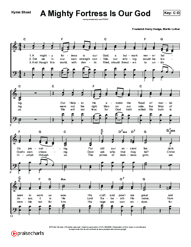 A Mighty Fortress Is Our God Hymn Sheet (Keith & Kristyn Getty)