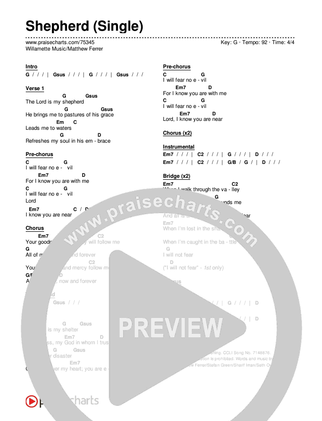 Shepherd (Single) Chord Chart (Willamette Music / Matthew Ferrer)