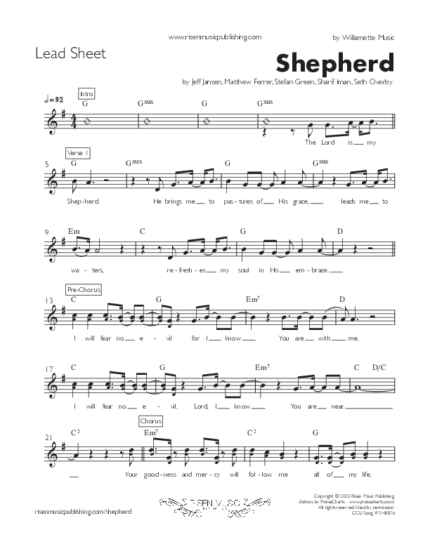 Shepherd (Single) Lead Sheet (Willamette Music / Matthew Ferrer)