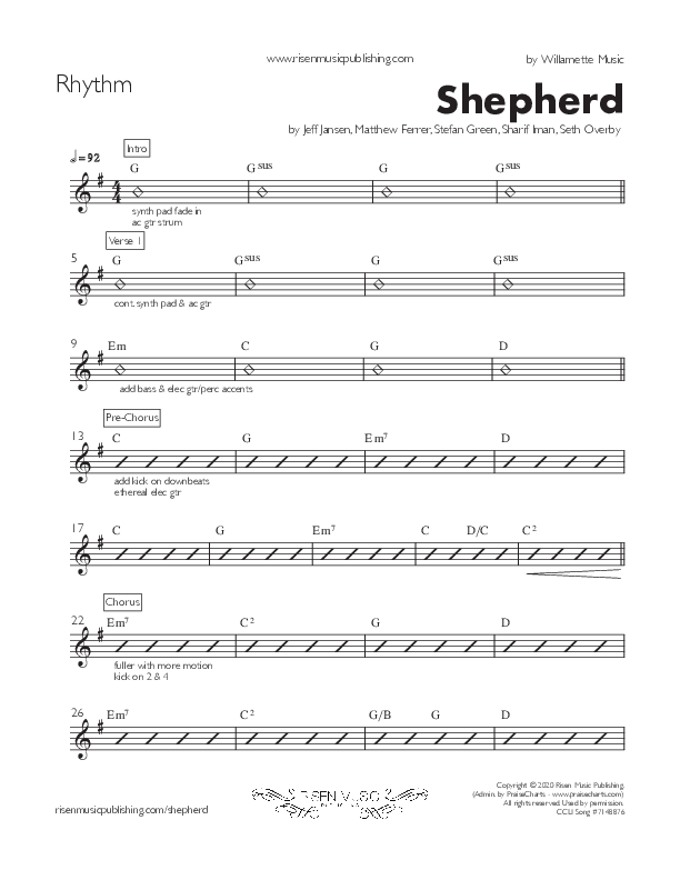 Shepherd (Single) Rhythm Chart (Willamette Music / Matthew Ferrer)