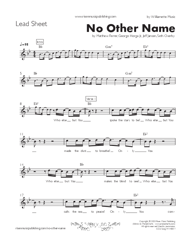 No Other Name (Single) Lead Sheet (Willamette Music / George Horga, Jr.)