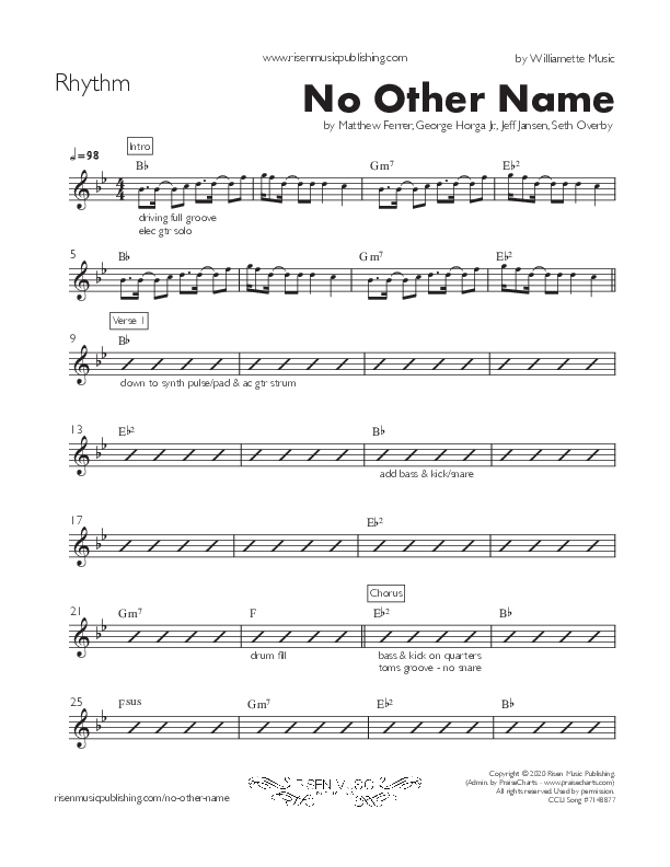 No Other Name (Single) Rhythm Chart (Willamette Music / George Horga, Jr.)