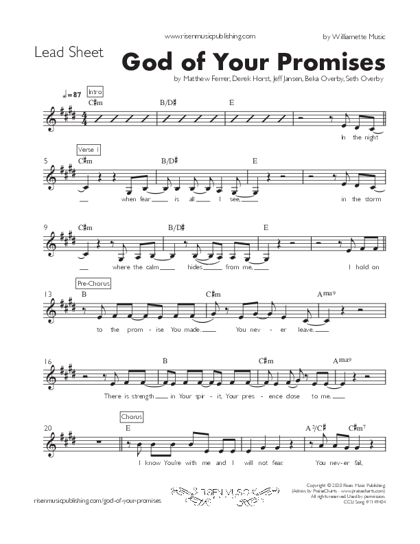 God Of Your Promises (Single) Lead Sheet (Willamette Music / Beka Overby)