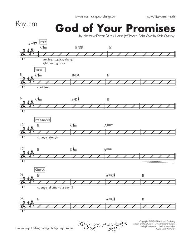 God Of Your Promises (Single) Rhythm Chart (Willamette Music / Beka Overby)
