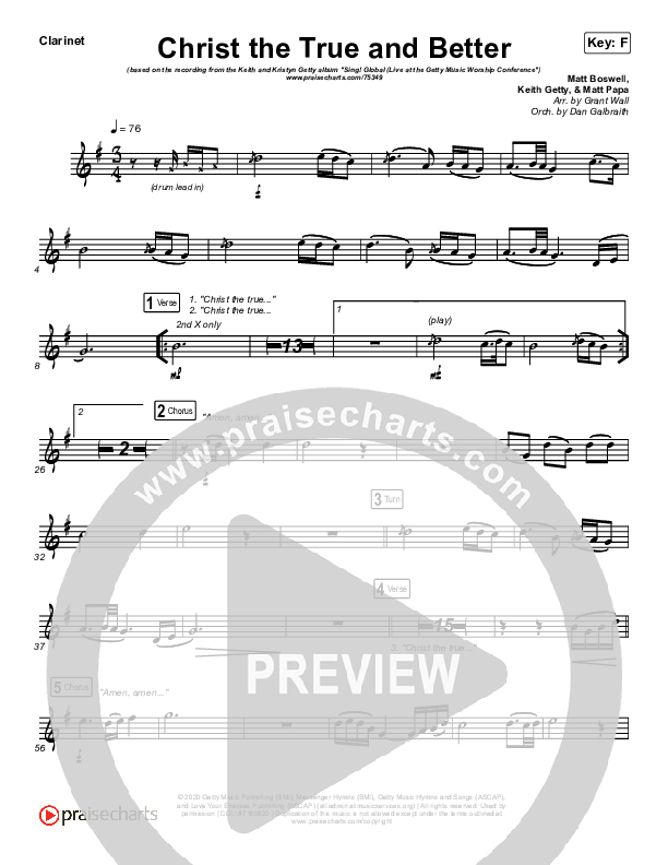 Christ The True And Better Clarinet 1,2 (Keith & Kristyn Getty / Matt Boswell / Matt Papa)