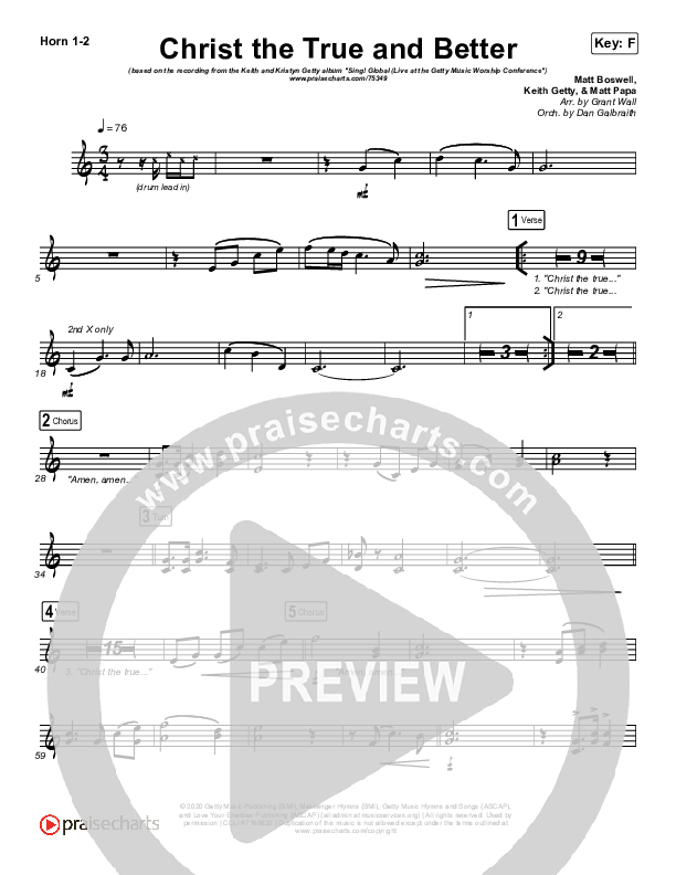 Christ The True And Better French Horn 1,2 (Keith & Kristyn Getty / Matt Boswell / Matt Papa)