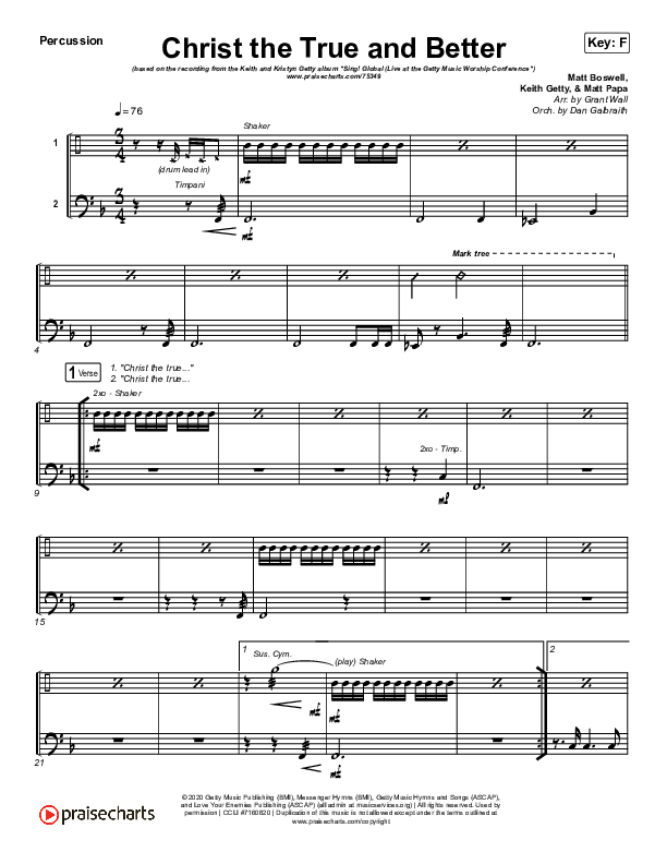 Christ The True And Better Percussion (Keith & Kristyn Getty / Matt Boswell / Matt Papa)