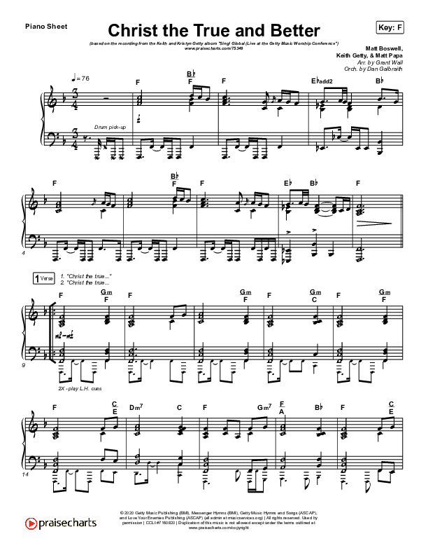 Christ The True And Better Piano Sheet (Keith & Kristyn Getty / Matt Boswell / Matt Papa)