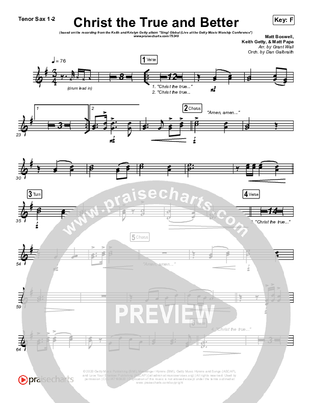 Christ The True And Better Tenor Sax 1,2 (Keith & Kristyn Getty / Matt Boswell / Matt Papa)