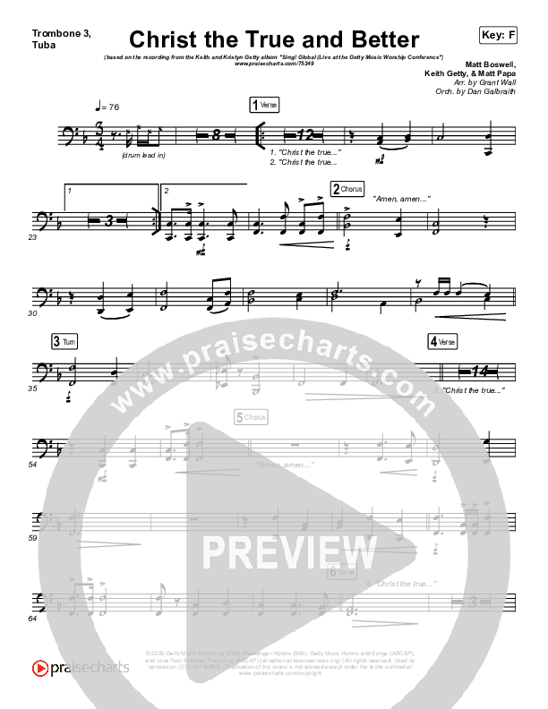 Christ The True And Better Trombone 3/Tuba (Keith & Kristyn Getty / Matt Boswell / Matt Papa)