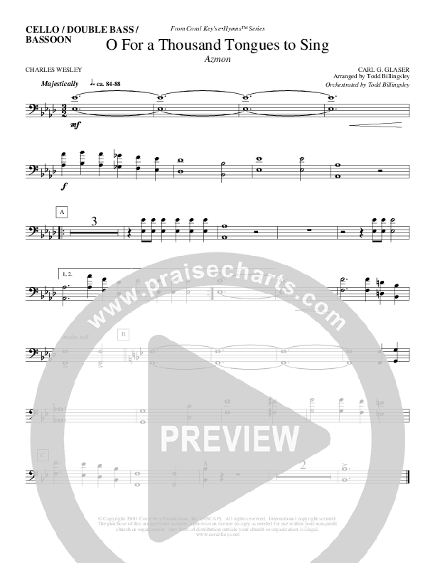 O For A Thousand Tongues To Sing Cello/Bass (Todd Billingsley)