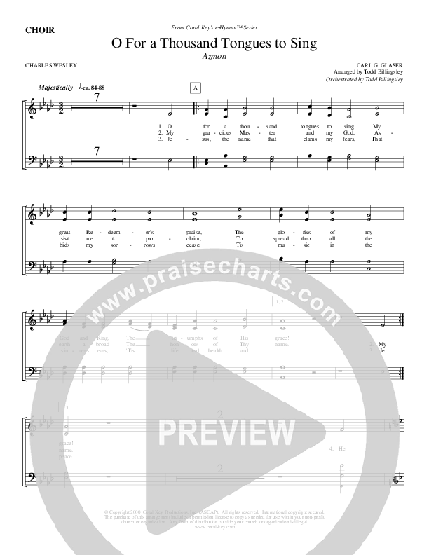 O For A Thousand Tongues To Sing Choir Sheet (Todd Billingsley)