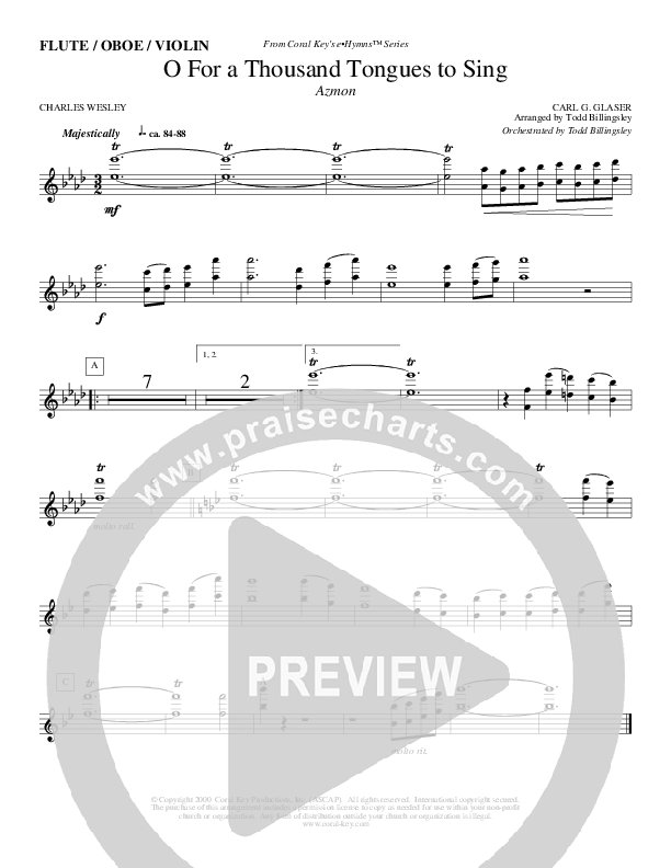 O For A Thousand Tongues To Sing Flute/Oboe (Todd Billingsley)