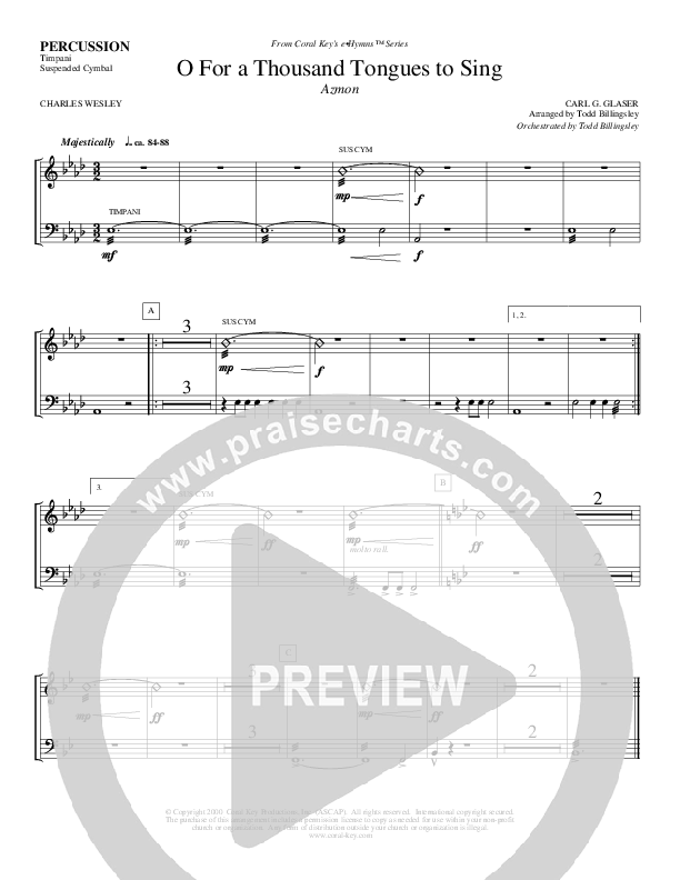 O For A Thousand Tongues To Sing Percussion (Todd Billingsley)