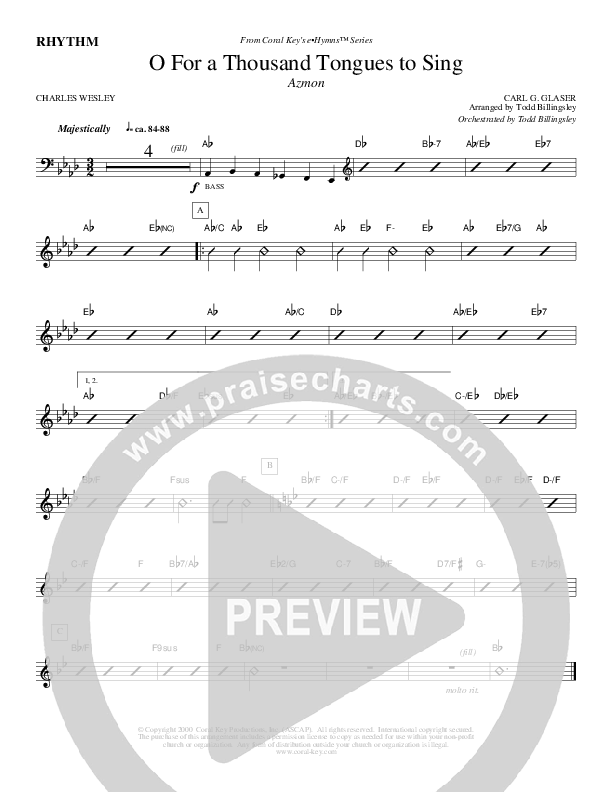 O For A Thousand Tongues To Sing Rhythm Chart (Todd Billingsley)