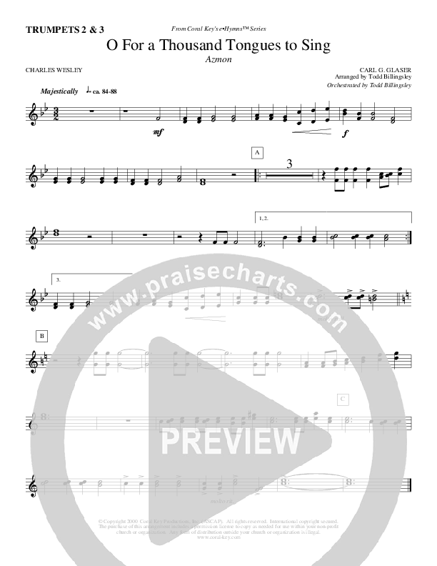 O For A Thousand Tongues To Sing Trumpet 2/3 (Todd Billingsley)