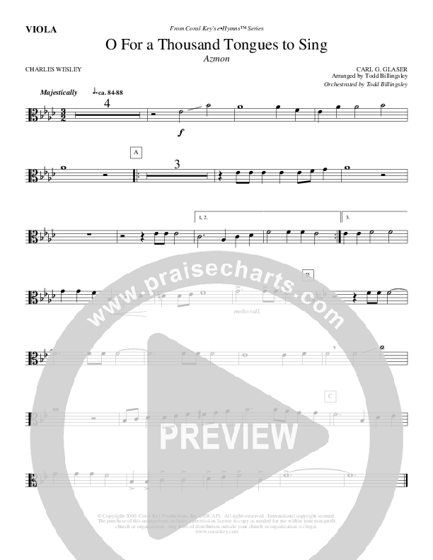 O For A Thousand Tongues To Sing Viola (Todd Billingsley)