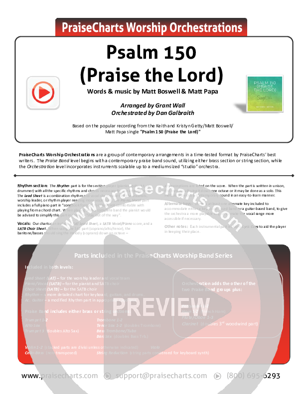 Psalm 150 (Praise The Lord) Cover Sheet (Matt Boswell / Matt Papa / Keith & Kristyn Getty)