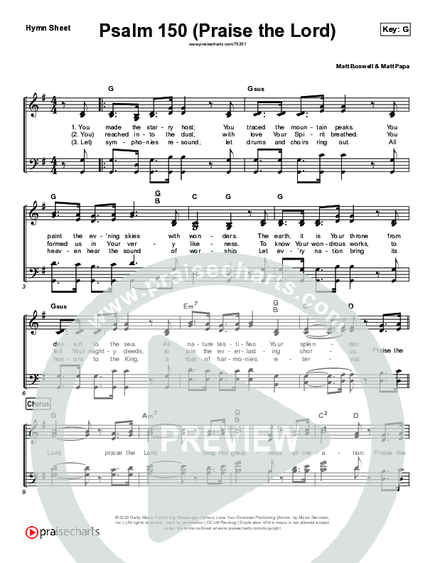 Psalm 150 (Praise The Lord) Hymn Sheet (Matt Boswell / Matt Papa / Keith & Kristyn Getty)