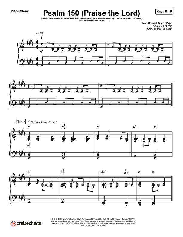 Psalm 150 (Praise The Lord) Piano Sheet (Matt Boswell / Matt Papa / Keith & Kristyn Getty)