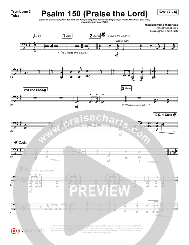 Psalm 150 (Praise The Lord) Trombone 3/Tuba (Matt Boswell / Matt Papa / Keith & Kristyn Getty)