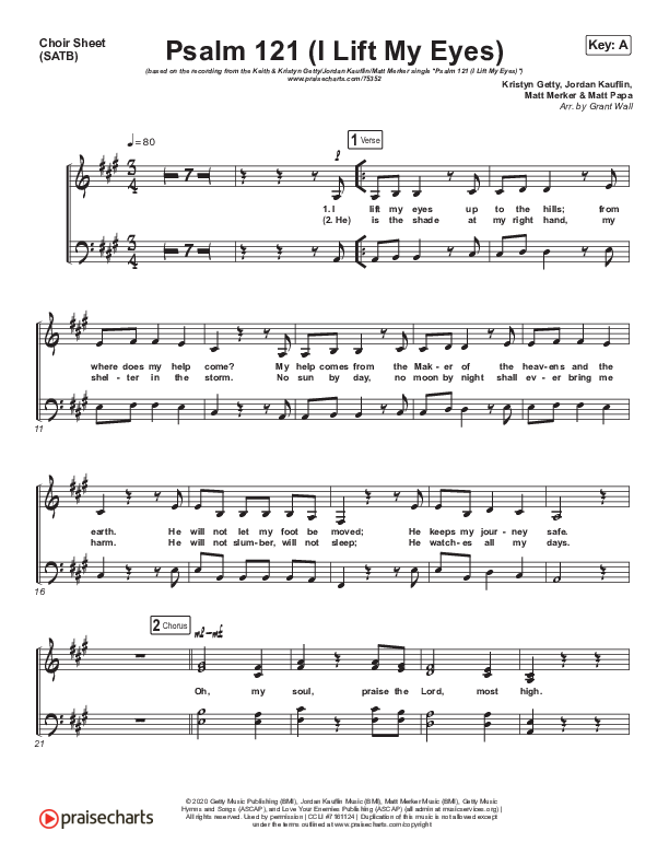 Psalm 121 (I Lift My Eyes) Choir Sheet (SATB) (Jordan Kauflin / Matt Merker / Keith & Kristyn Getty)