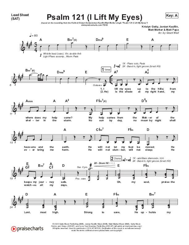 Psalm 121 (I Lift My Eyes) Lead Sheet (SAT) (Jordan Kauflin / Matt Merker / Keith & Kristyn Getty)