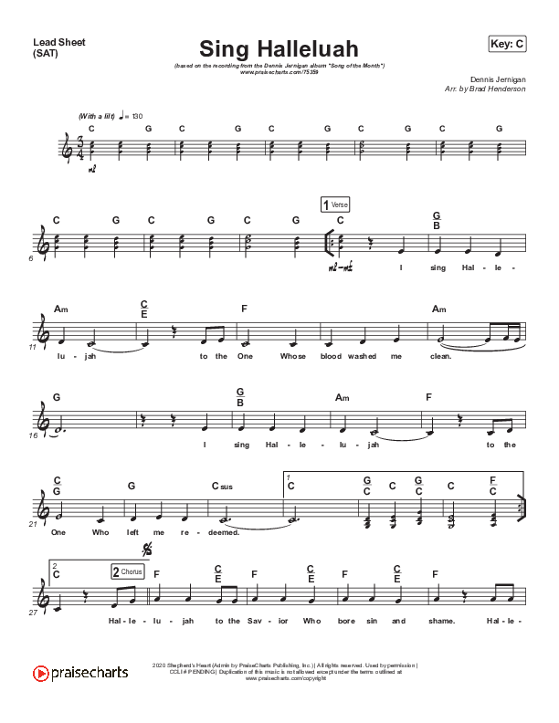 Sing Hallelujah Lead Sheet (SAT) (Dennis Jernigan)