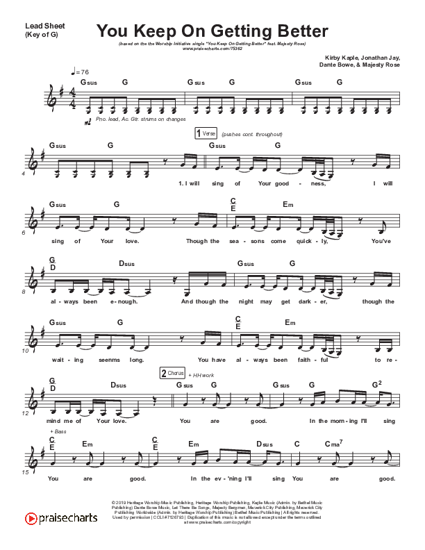 You Keep On Getting Better Lead Sheet (Melody) (The Worship Initiative / Shane & Shane / Majesty Rose)