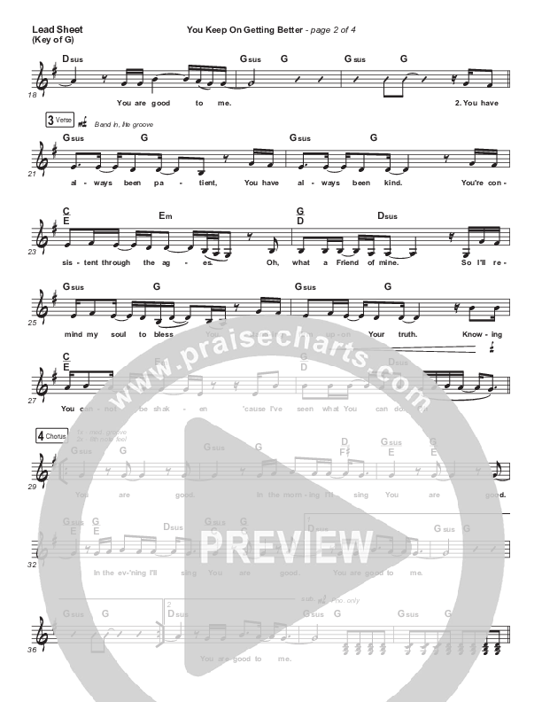 You Keep On Getting Better Lead Sheet (Melody) (The Worship Initiative / Shane & Shane / Majesty Rose)