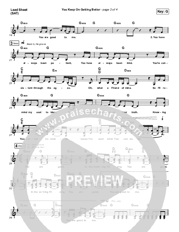 You Keep On Getting Better Lead Sheet (SAT) (The Worship Initiative / Shane & Shane / Majesty Rose)