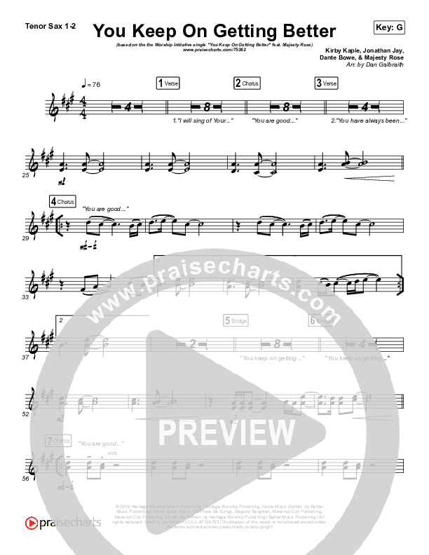 You Keep On Getting Better Tenor Sax 1/2 (The Worship Initiative / Shane & Shane / Majesty Rose)