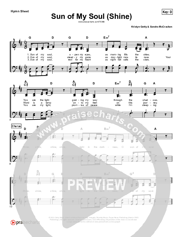 Sun Of My Soul (Shine) Hymn Sheet (Keith & Kristyn Getty)
