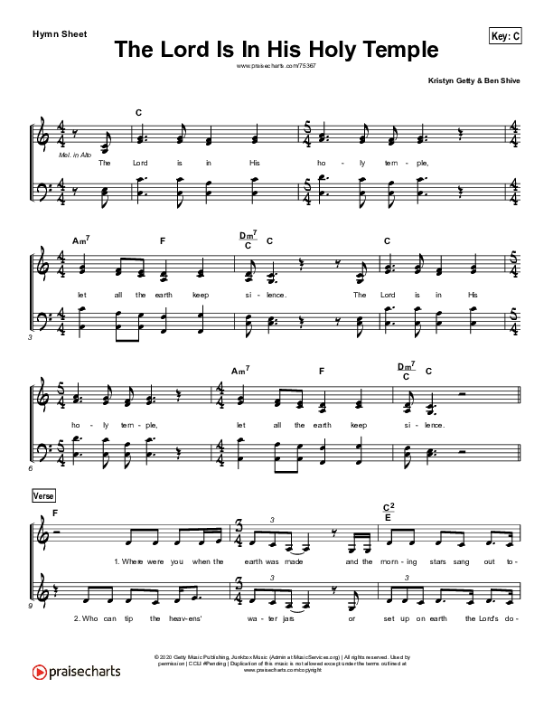 The Lord Is In His Holy Temple Hymn Sheet (Keith & Kristyn Getty)