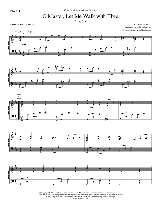 O Master Let Me Walk With Thee Piano Sheet (Todd Billingsley)