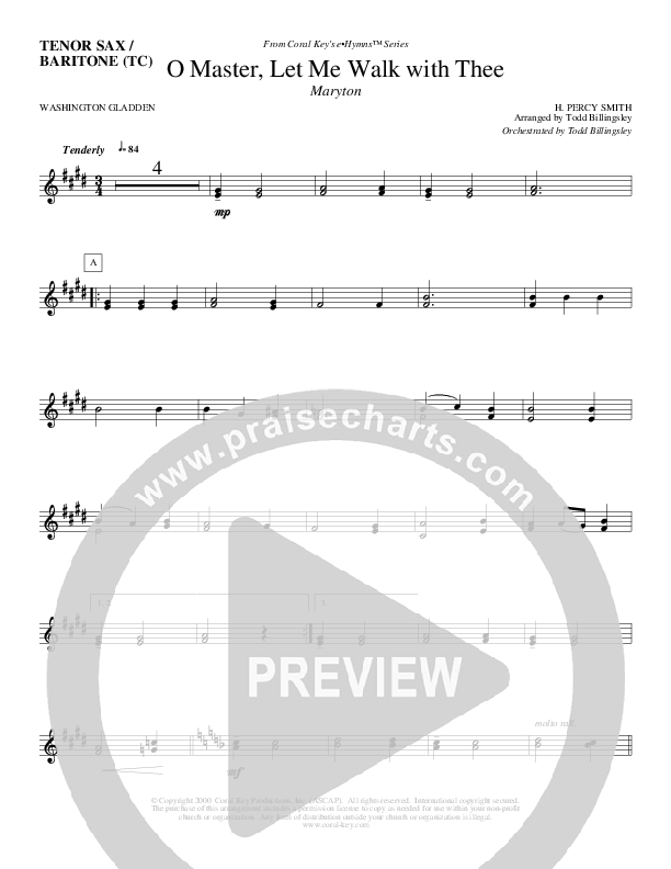 O Master Let Me Walk With Thee Tenor Sax/Baritone T.C. (Todd Billingsley)