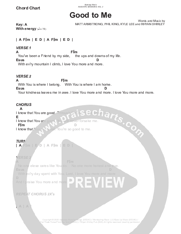 Good To Me Chord Chart (Gateway Worship)