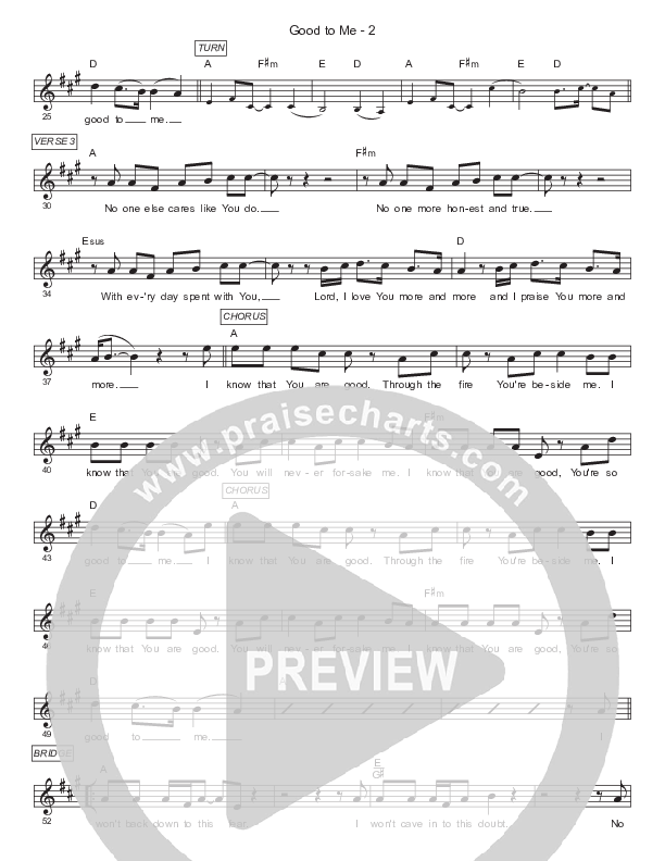 Good To Me Lead Sheet (Gateway Worship)