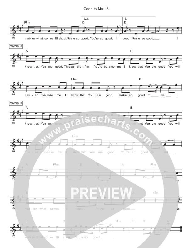 Good To Me Lead Sheet (Gateway Worship)