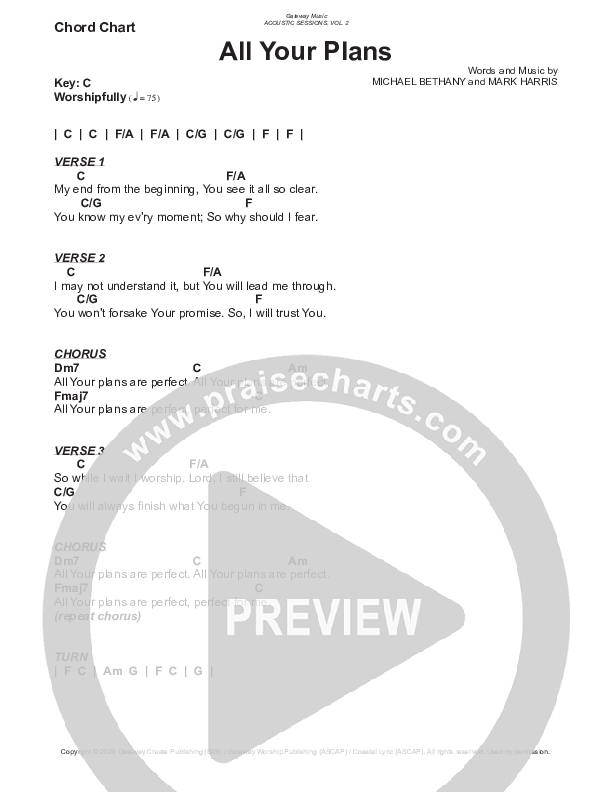 All Your Plans Chord Chart (Gateway Worship)