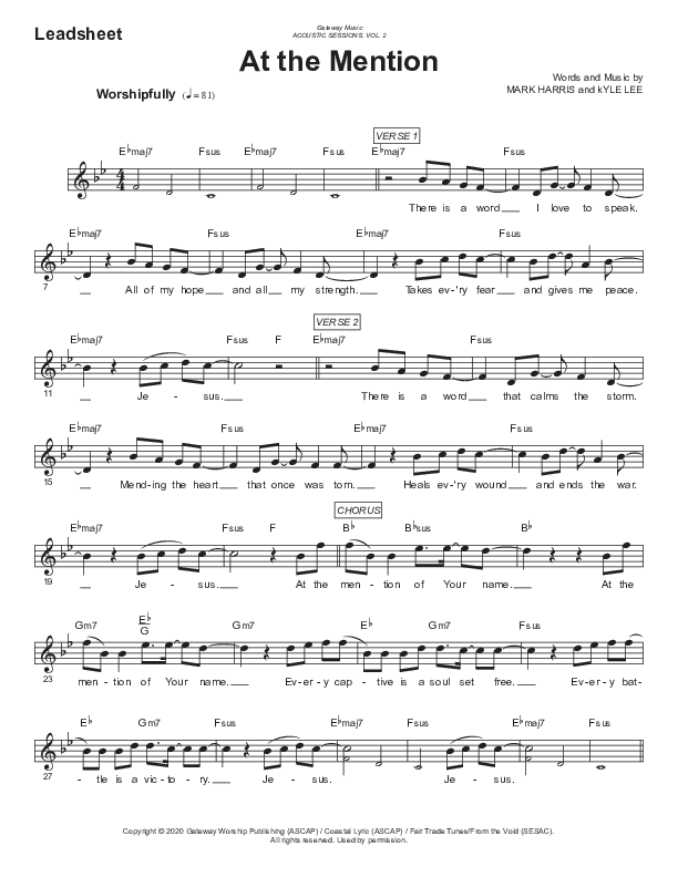 At The Mention Lead Sheet (Gateway Worship)