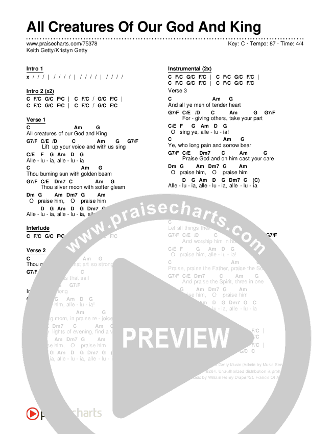 All Creatures Of Our God And King Chords & Lyrics (Keith & Kristyn Getty)