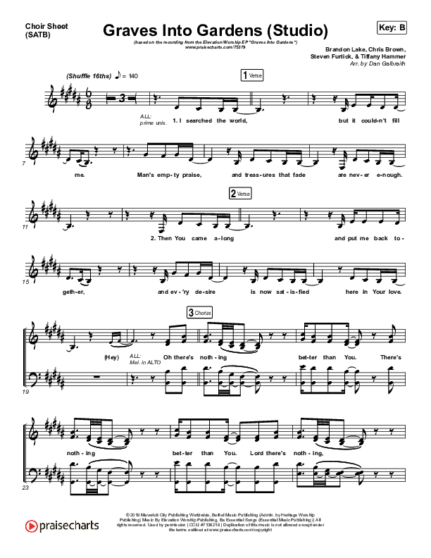 Graves Into Gardens (Studio) Choir Sheet (SATB) (Elevation Worship)