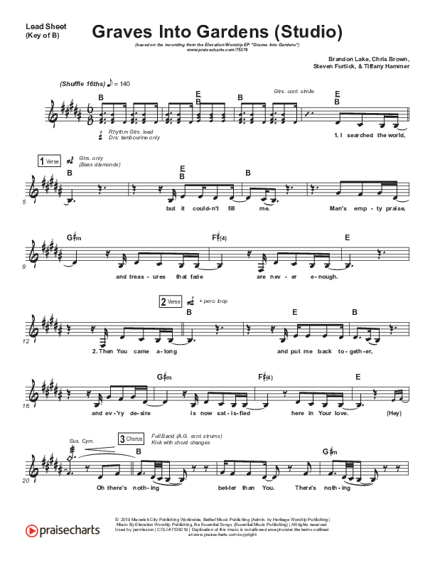 Graves Into Gardens (Studio) Lead Sheet (Melody) (Elevation Worship)
