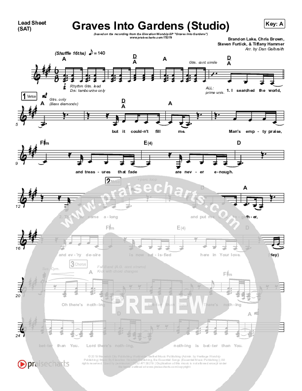 Graves Into Gardens (Studio) Lead Sheet (SAT) (Elevation Worship)