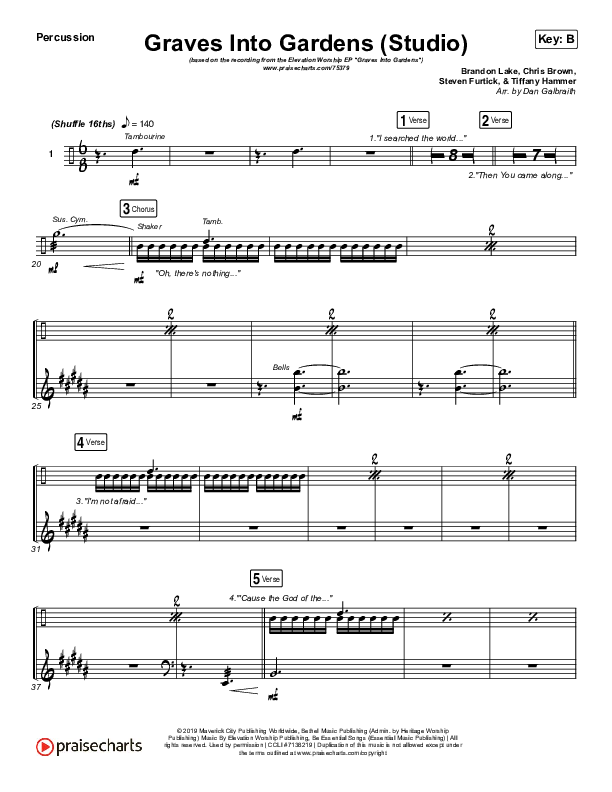 Graves Into Gardens (Studio) Percussion Sheet Music PDF (Elevation Worship) PraiseCharts