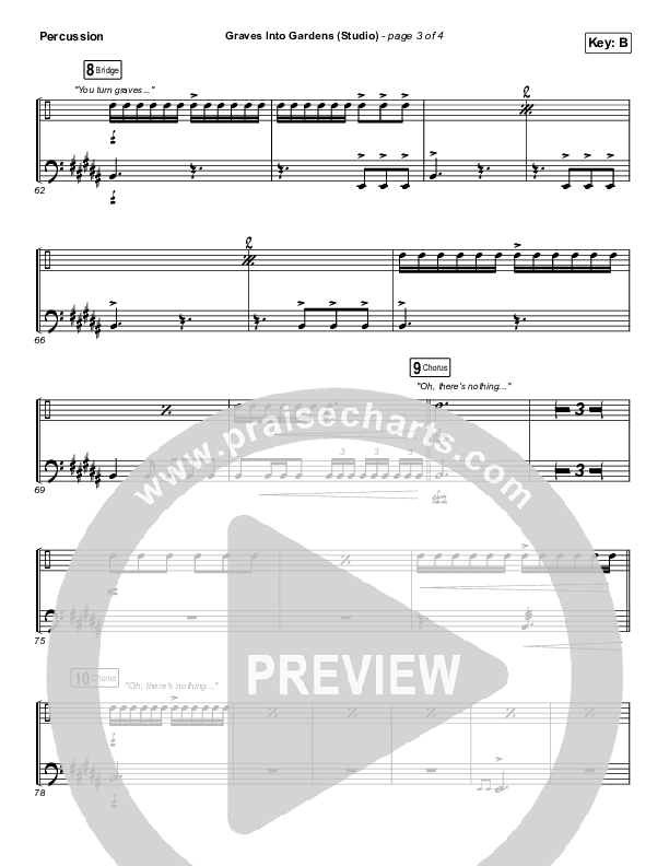 Graves Into Gardens (Studio) Percussion Sheet Music PDF (Elevation Worship) PraiseCharts