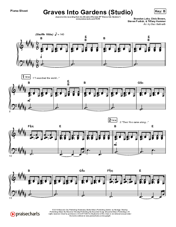 Graves Into Gardens (Studio) Piano Sheet (Elevation Worship)